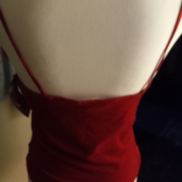 Used, not new never worn, with tags red velour stretch camisole with marboa trim - Picture 3 of 4